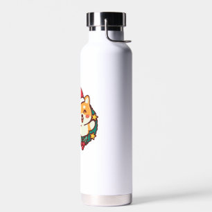 Cute Shiba Inu Smiling with Xmas Hat Active Water Bottle