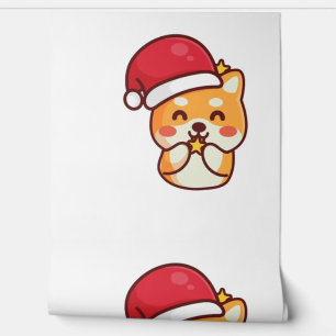 Cute Shiba Inu Smiling with Xmas Hat   Wallpaper