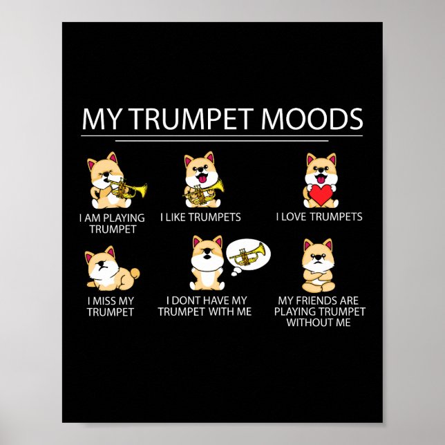 Cute Shiba Inu Trumpet Player Gift Kids Jazz Music Poster (Front)
