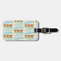 cute shiba inu walking in line luggage tag