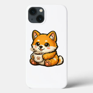 Cute Shiba Inu with Coffee – Cozy Dog Illustration iPhone 13 Case