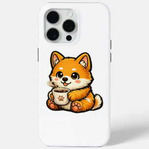 Cute Shiba Inu with Coffee – Cozy Dog Illustration iPhone 15 Pro Max Case