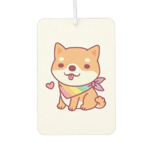 Cute Shiba Inu With Rainbow Pet Bandanna Car Air Freshener