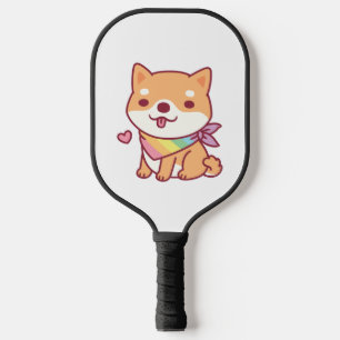Cute Shiba Inu With Rainbow Pet Bandanna Pickleball Paddle