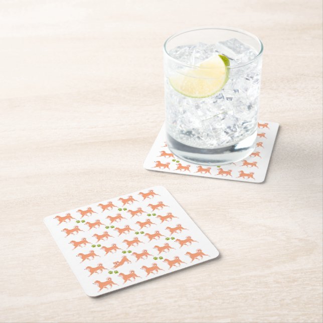 Cute Shiba Inus Galore Square Paper Coaster (Insitu)