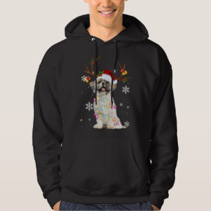 Cute Shih Tzu Christmas Reindeer Christmas Lights Hoodie