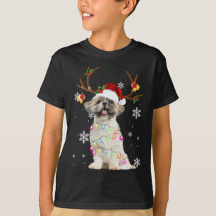 Cute Shih Tzu Christmas Reindeer Christmas Lights  T-Shirt