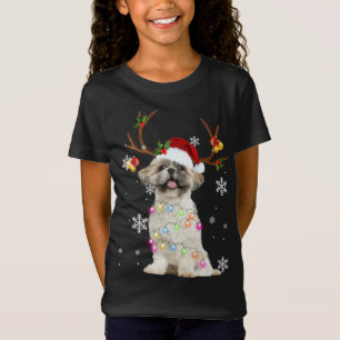 Cute Shih Tzu Christmas Reindeer Christmas Lights T-Shirt