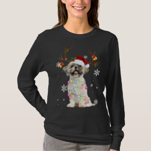 Cute Shih Tzu Christmas Reindeer Christmas Lights T-Shirt