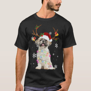Cute Shih Tzu Christmas Reindeer Christmas Lights T-Shirt