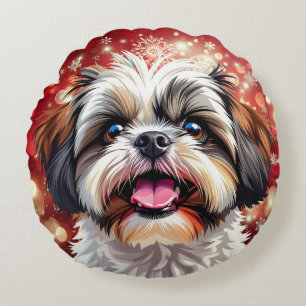 Cute Shih Tzu Christmas Round Cushion