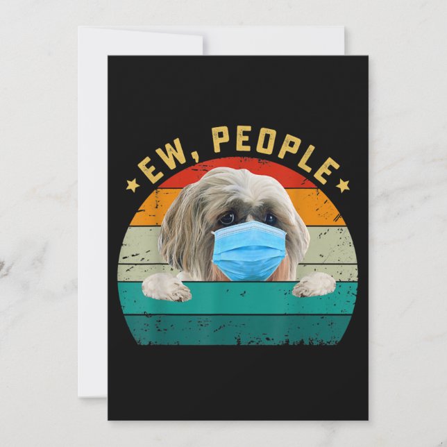Cute Shih Tzu Dog Ew People Dog Wearing Face Mask Thank You Card (Front)