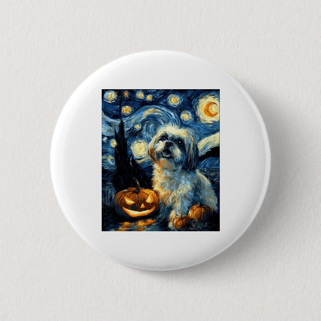 Cute Shih Tzu Dog Halloween Jack O Lantern Pumpkin 6 Cm Round Badge (Front)