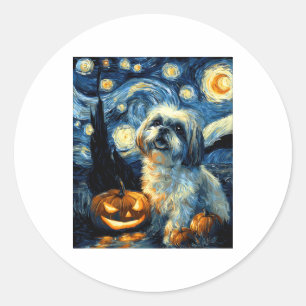 Cute Shih Tzu Dog Halloween Jack O Lantern Pumpkin Classic Round Sticker