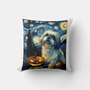 Cute Shih Tzu Dog Halloween Jack O Lantern Pumpkin Cushion