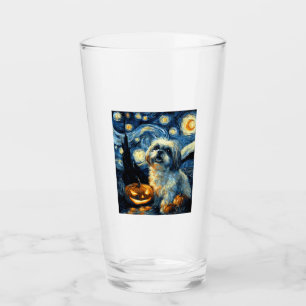 Cute Shih Tzu Dog Halloween Jack O Lantern Pumpkin Glass