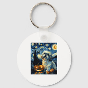 Cute Shih Tzu Dog Halloween Jack O Lantern Pumpkin Key Ring