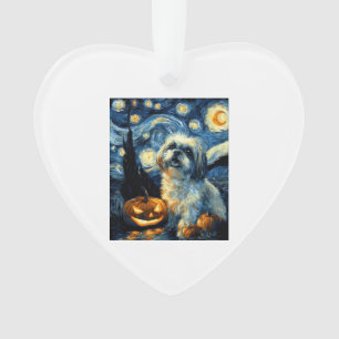 Cute Shih Tzu Dog Halloween Jack O Lantern Pumpkin Ornament