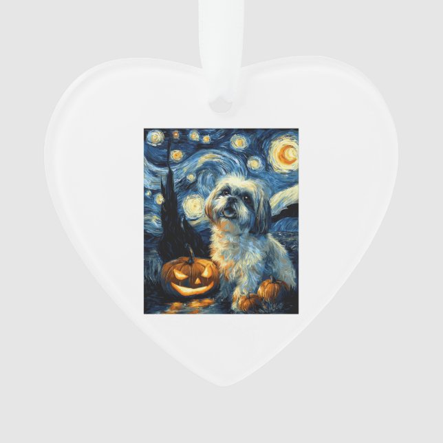 Cute Shih Tzu Dog Halloween Jack O Lantern Pumpkin Ornament (Front)