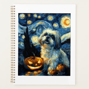 Cute Shih Tzu Dog Halloween Jack O Lantern Pumpkin Planner