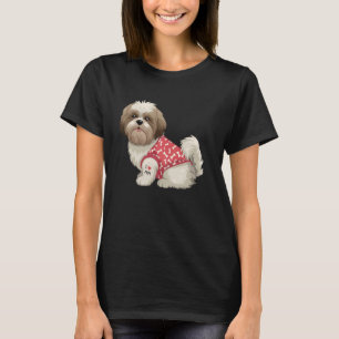 Cute Shih Tzu Dog in Adorable Bone-Pattern Outfit, T-Shirt