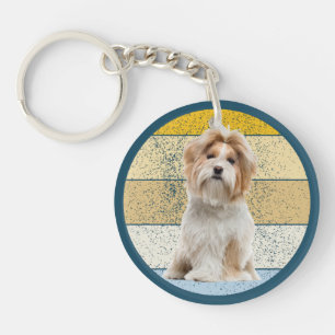 Cute Shih Tzu Dog Retro Background Key Ring