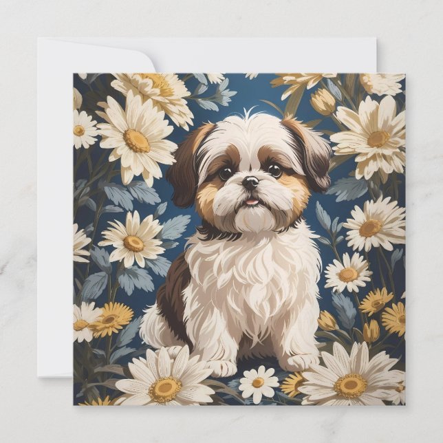 Cute Shih Tzu Dog White Daisy Flowers  (Front)