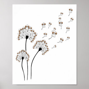 Cute Shih Tzu Flower Fly Dandelion Shirt Funny Dog Poster
