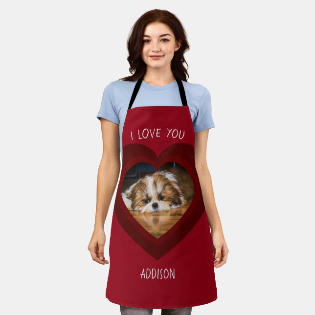 Cute shih tzu love Valentine heart photo Apron (Worn)