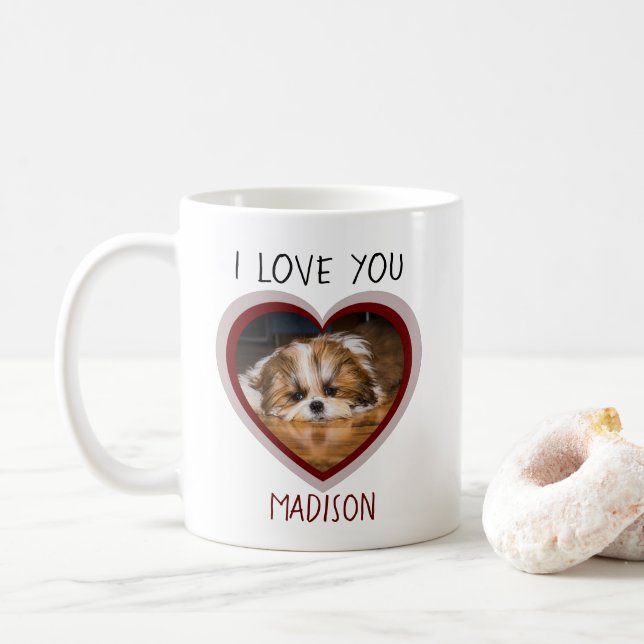 Cute shih tzu love Valentine heart photo Coffee Mug (With Donut)