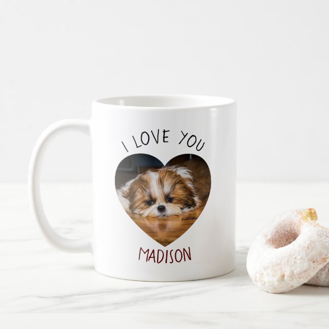 Cute shih tzu love Valentine heart photo Coffee Mug (With Donut)