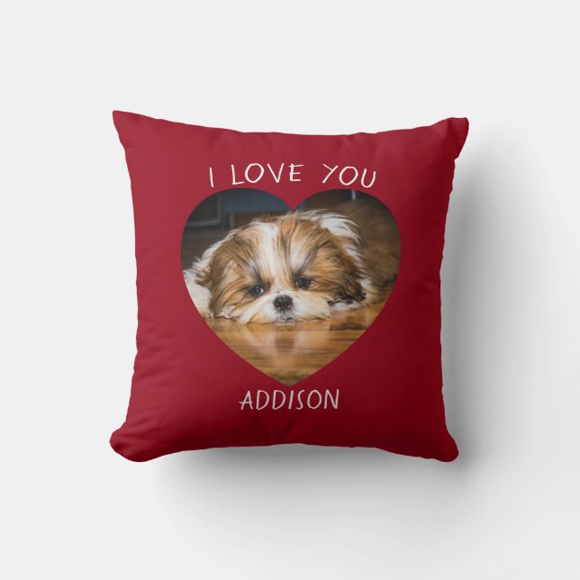 Cute shih tzu love Valentine heart photo Cushion (Front)