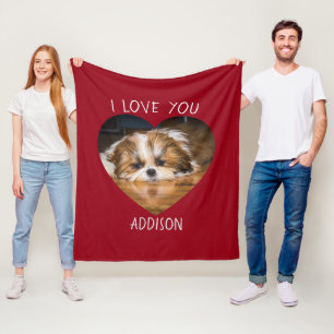 Cute shih tzu love Valentine heart photo Fleece Blanket