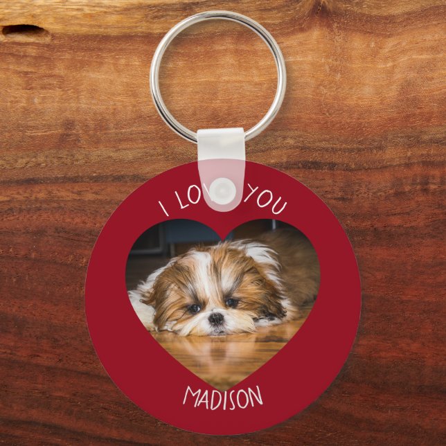 Cute shih tzu love Valentine heart photo  Key Ring (Front)