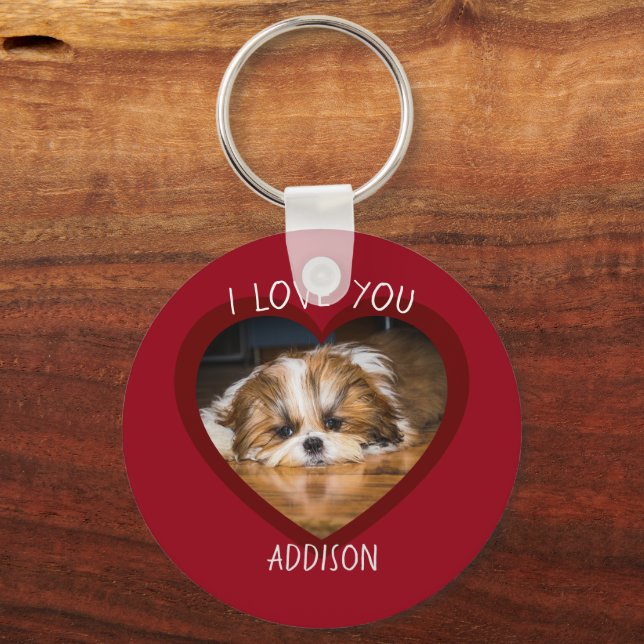 Cute shih tzu love Valentine heart photo Key Ring (Front)