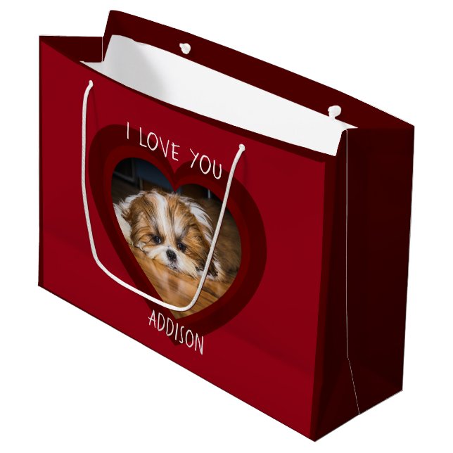 Cute shih tzu love Valentine heart photo Large Gift Bag (Front Angled)