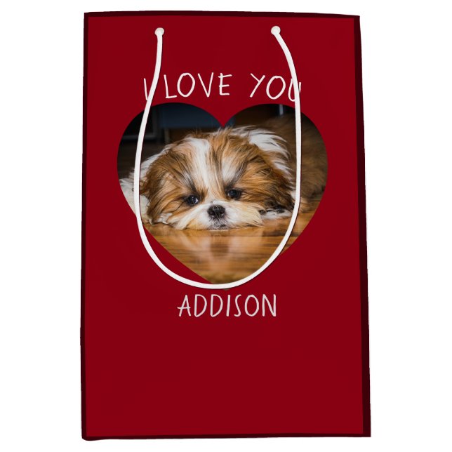 Cute shih tzu love Valentine heart photo Medium Gift Bag (Front)