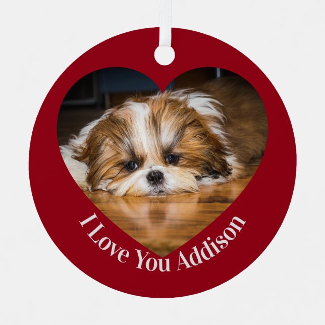 Cute shih tzu love Valentine heart photo Metal Tree Decoration (Front)