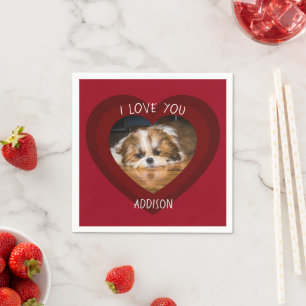Cute shih tzu love Valentine heart photo Napkin