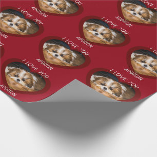 Cute shih tzu love Valentine heart photo pattern Wrapping Paper