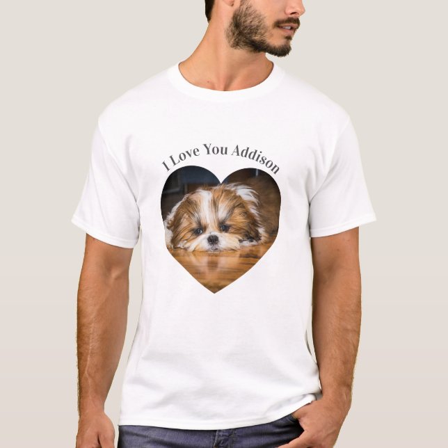 Cute shih tzu love Valentine heart photo T-Shirt (Front)