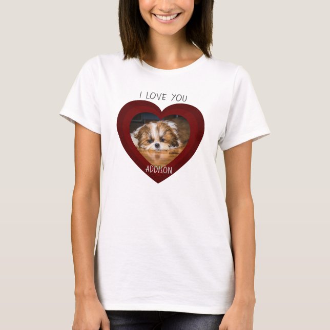 Cute shih tzu love Valentine heart photo T-Shirt (Front)