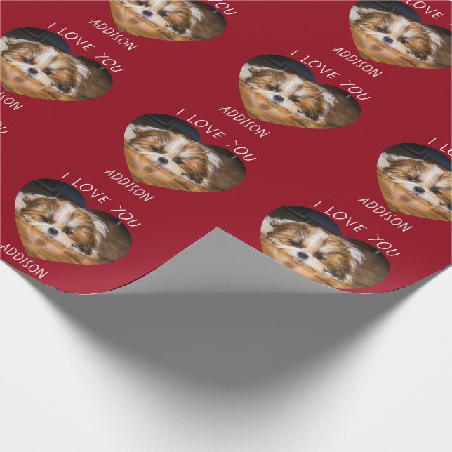Cute shih tzu love Valentine heart photo Wrapping Paper (Corner)