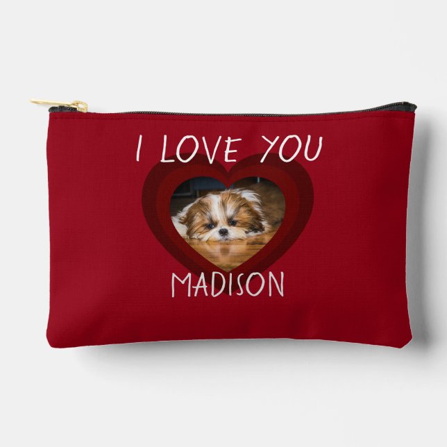 Cute shih tzu love Valentine heart photo Zipper Accessory Pouch (Front)