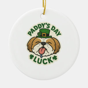 Cute Shih Tzu Lucky Leprechaun St.Patrick's Day Ceramic Tree Decoration