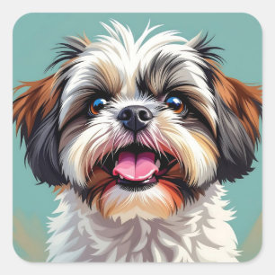 Cute Shih Tzu Puppy Dog  Square Sticker