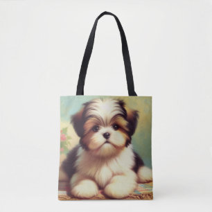 Cute Shih-Tzu Puppy Painting Tote Bag
