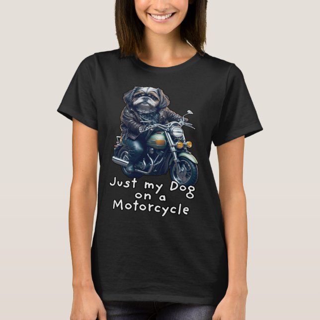 Cute Shih Tzu ride on a motorcycle  Christmas  1 T-Shirt (Front)