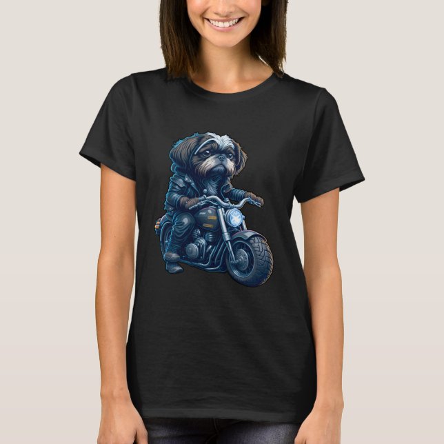 Cute Shih Tzu ride on a motorcycle  Christmas T-Shirt (Front)