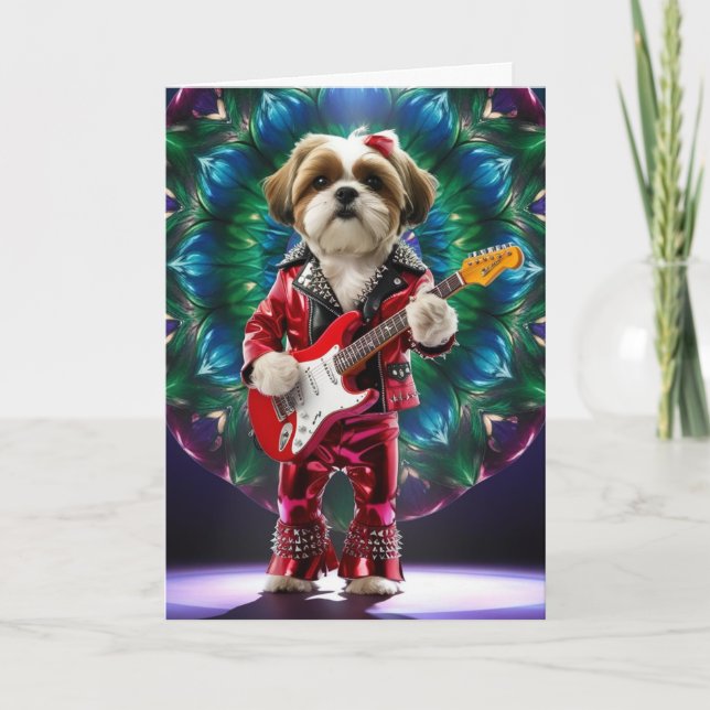  Cute Shih Tzu Rock Star Card (Front)